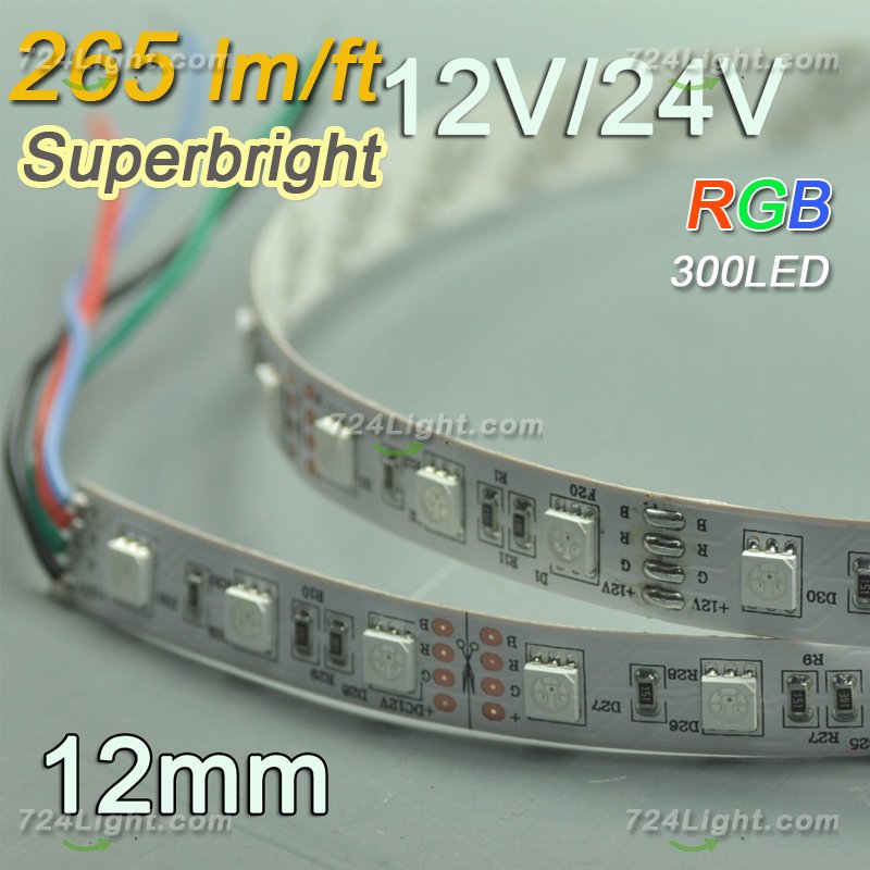 Brightest 12mm RGB Flexible LED Strip 12V Optional SMD5050 Multicolor Strip Light 5 meter(16.4ft) 300LEDs - Click Image to Close