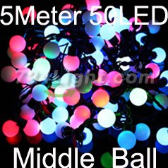 50 Led 16.4ft String Lights LED Middle Ball RGB Colorful Christmas Ball String Light Outdoor LED Lights - Click Image to Close