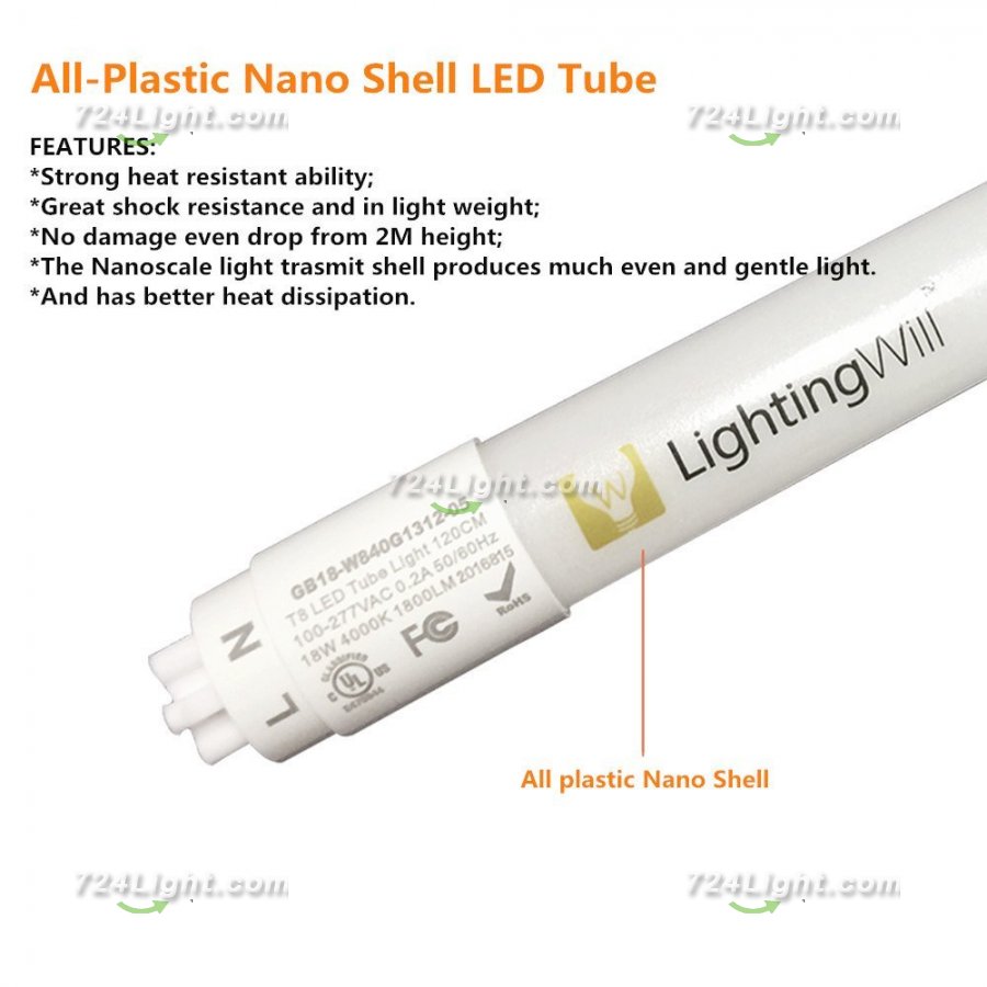 Free shipping 20pcs * UL Listed T8 LED Tube Light 4FT 18W LED Bulb (45W Fluorescent Tube Equivalent), 1800LM, Daylight White 5000K, Nano Shell, Frosted Cover, Single Ended Power, G13 Lighting Fixture