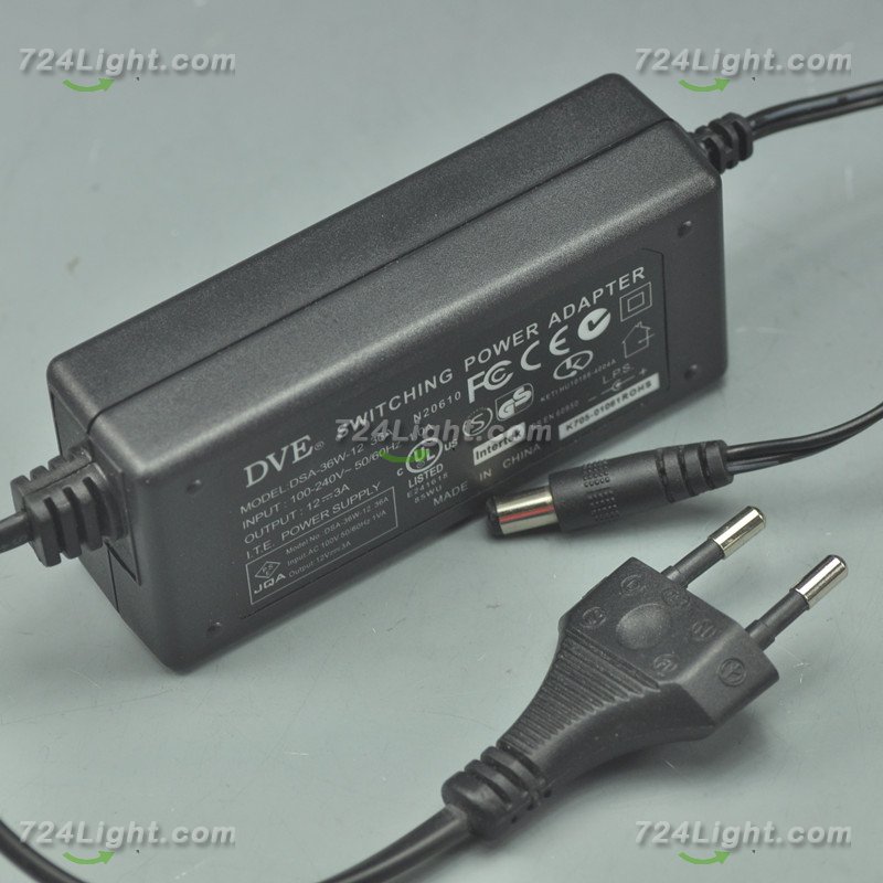 Original 12V 3A Adapter Min Power Supply 36 Watt EU LED Power Supplies For LED Strips LED Lighting - Click Image to Close