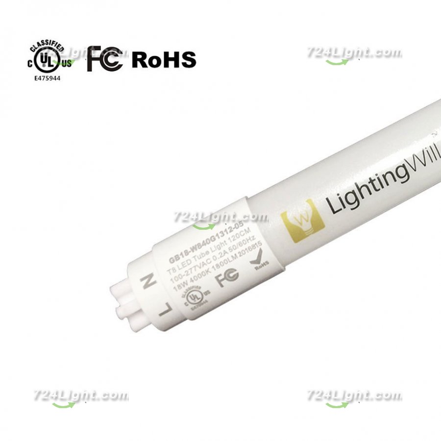 UL Listed T8 LED Tube Light 4FT 18W LED Bulb (45W Fluorescent Tube Equivalent), 1800LM, Daylight White 5000K, Nano Shell, Frosted Cover, Single Ended Power, G13 Lighting Fixture