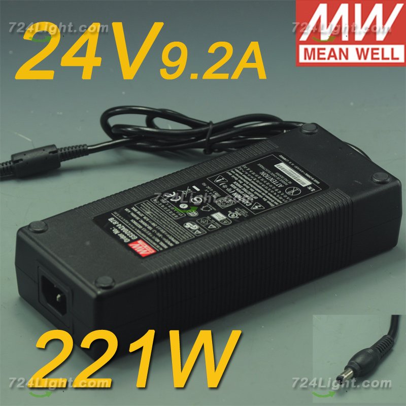 MEAN WELL 24V 9.21A 221W AC Power Supply GS220A24 5.5mm x 2.1mm DC Male output For LED Strip light Driver 24v