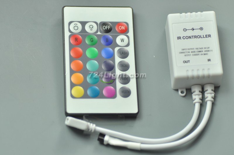24 Keys LED RGB Controller with IR Remote For RGB 5050/3528 Strip Light Control - Click Image to Close