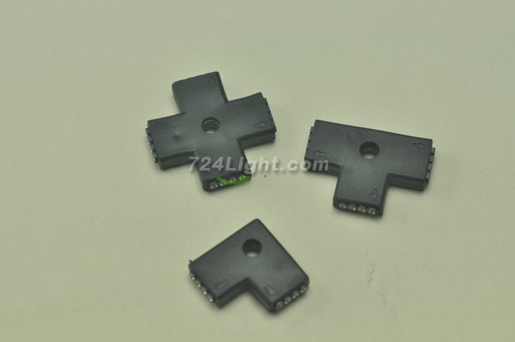 RGB Black 4pin "L" "T" '+" Type Connector For LED RGB Strip connecter to 90 180 360 degrees Both for 5050 3528 RGB Strip - Click Image to Close