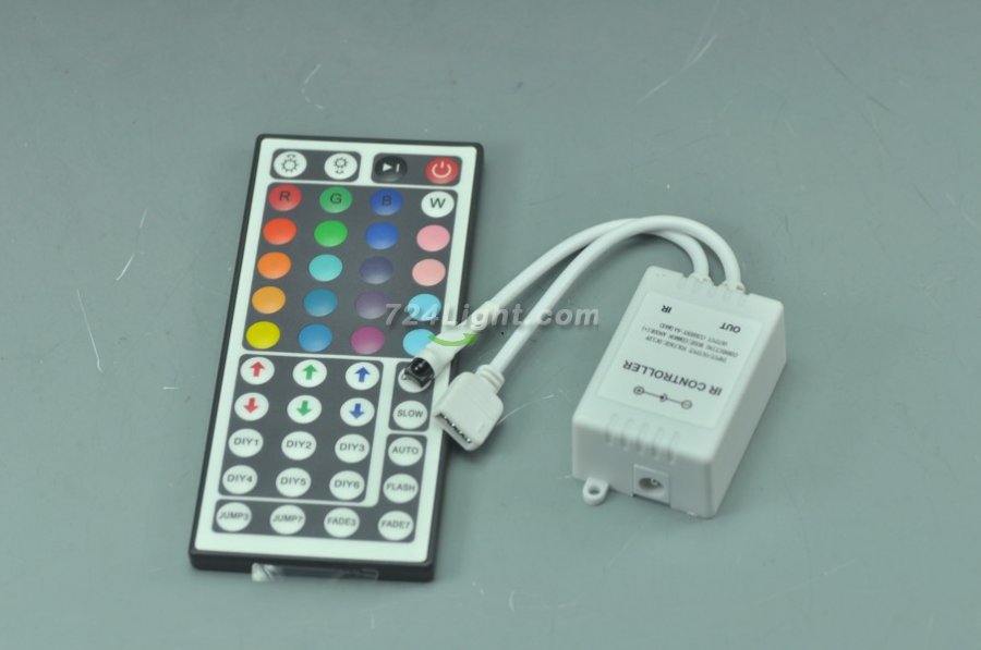 12V 44 Keys RGB LED Strip Controller With IR Remote For 5050 3528 LED Light Strips - Click Image to Close