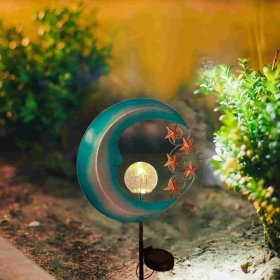 Solar Garden Light, Wrought Iron Moon-Shaped Ground Plug Light Outdoor Garden Lighting Landscape Light