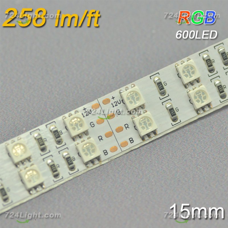 Double RGB LED Flexible Light Strip SMD5050 Multicolor Strip Light 12V 5 meter(16.4ft) 600LEDs - Click Image to Close