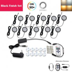 A-Series 10 Pack (10*2W) Dimmable CRI 90 LED Ultra Thin Under Cabinet Puck Lights With Dimmer & Power Adapter, All Accessories Included