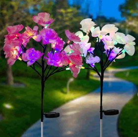 Solar Garden Lights Outdoor Decorative,2 Pack 40 LED with Camellia Waterproof Multi-Color DIY Flower Trees