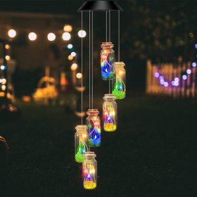 Solar Wind Chimes for Outside,Wishing Bottle Solar Light for Women Birthday/Thanksgiving/Christmas Solar Garden Decor Gifts