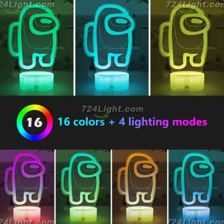 Among Us Toys 3D LED Multicolor Night Light w/ 16 Colors Remote Touch Switch Adjustable Brightness for Kids Bedroom Decoration