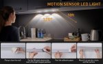 2 Pack 3-Color Dimmable LED Motion Sensor Under Cabinet Light, Rechargeable Magnetic Wireless Under Counter Lighting for Kitchen Bedroom Closet Cupboard Wardrobe Stairs Corridor