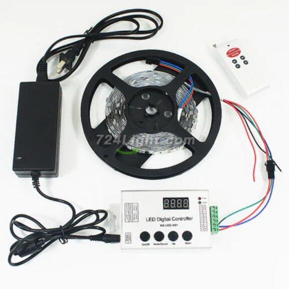 TM1914 Addressable Dream Color LED Light Strip, 12VDC 16.4Ft/5M 5050 RGB Pixel LED Strip Kit with 60LEDs /Mtr