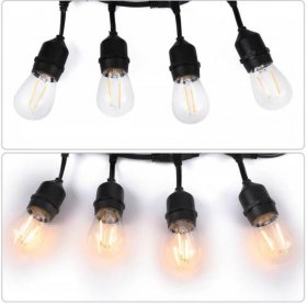 10-Pack Dimmable Waterproof LED Outdoor String Lights - Hanging, 2W Edison Bulbs - 48Ft Commercial Lights for Decor for Patio, Backyard, Garden, Bistro¨C S14 Black - Warm White,Blk(480ft)