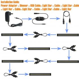 6 Pack 7mm Thick Black Finish LED Under Cabinet Lighting Kit Dimmable 1800LM CRI90 SMD2835 12V 30W with Dimmer & Power SUpply Included
