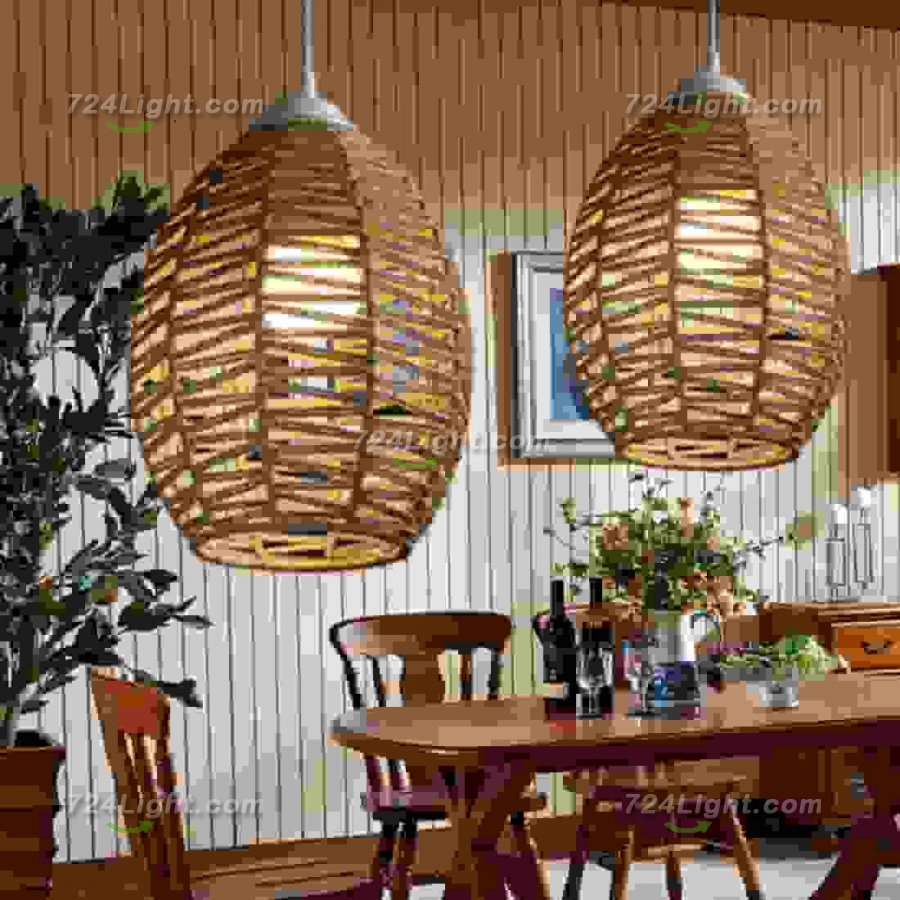 Braided Chandelier Hand-woven Rattan Chandelier Wicker Rattan Lampshade Lamp