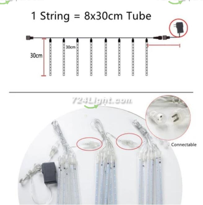 3PCS Pack of Christmas Lights Meteor Shower Rain Lights 8 Tube 12 Inch Waterproof Plug in Falling Rain Fairy String Lights for Halloween Christmas Holiday Party Home Patio Outdoor Decoration