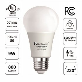 FreeShipping 4pcs X 9W UL CUL Approved 9 Watt 800 Lumen 2700K Warm White E26 Edison Screw Medium Base A19 LED Light Bulb, 75 Watt Bulb Equivalent