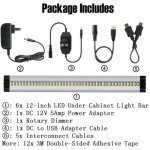 6 Pack 7mm Thick Silver Finish LED Under Cabinet Lighting Kit Dimmable 1800LM CRI90 SMD2835 12V 30W with Dimmer & Power SUpply Included