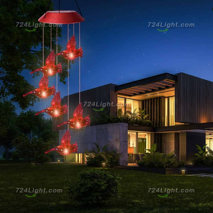 Red Bird Solar Wind Chime, Outdoor Waterproof Solar Mobile Hanging Garden Light for Garden, Window, Yard, Birthday Party Decoration