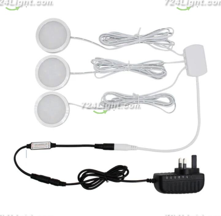 A-Series 3 Pack (3*2W) Dimmable CRI 90 Ultra Thin LED Under Cabinet Puck Lights With Dimmer & Power Adapter, All Accessories Included