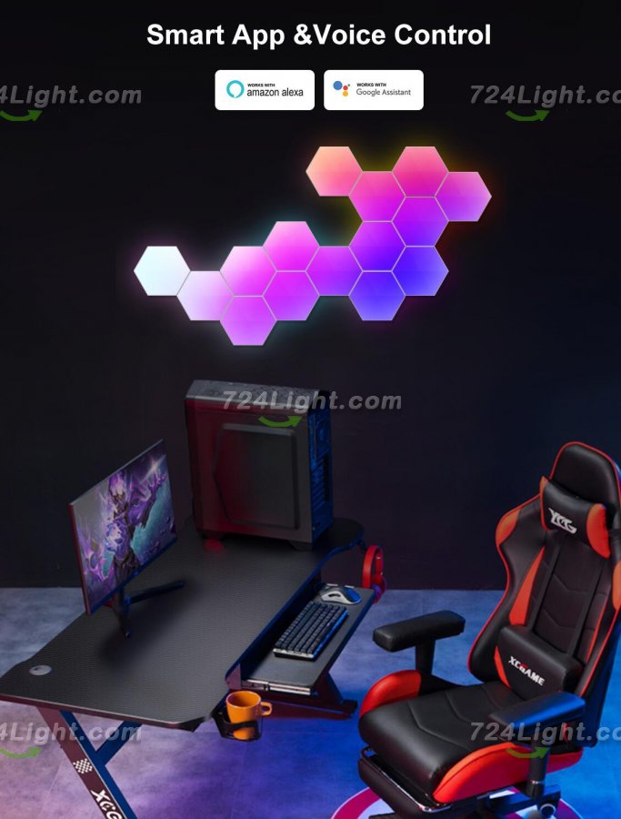 Hexagon Lights Smart App Control RGB Hexagon LED Lights for Wall or Desktop with Music Sync for Gaming Room Streaming Decor