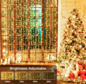 300 LED Curtain Lights 9.8FT by 9.8FT, 8 Lighting Modes Warm White Window Curtain String Lights with Remote USB Powered, Home Party Christmas Bedroom Indoor Outdoor Decor