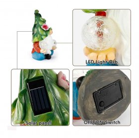 Solar Garden Lights, Meditating Gnome Statue with Double Solar Power Light Orbs Design for Patio, Yard, Landscape Decoration