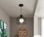 Industrial Pendant Light Black Cage Metal,for Dining Room, Bedroom, Kitchen, Hallway