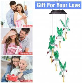 Outdoor Solar Wind Chimes, Hummingbird Solar Wind Chimes Lights with Bells for Ladies Birthday/Thanks/Christmas, Garden Decoration