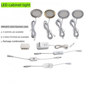 4pcs Pack Round LED Under Cabinet Lighting Stainless Steel LED Puck Light 2W 12VDC, 3 Switches Optional Controllable Puck Light for Motorhome, Caravan, Truck, Kitchen, Wine Cabinet, Wardrobe