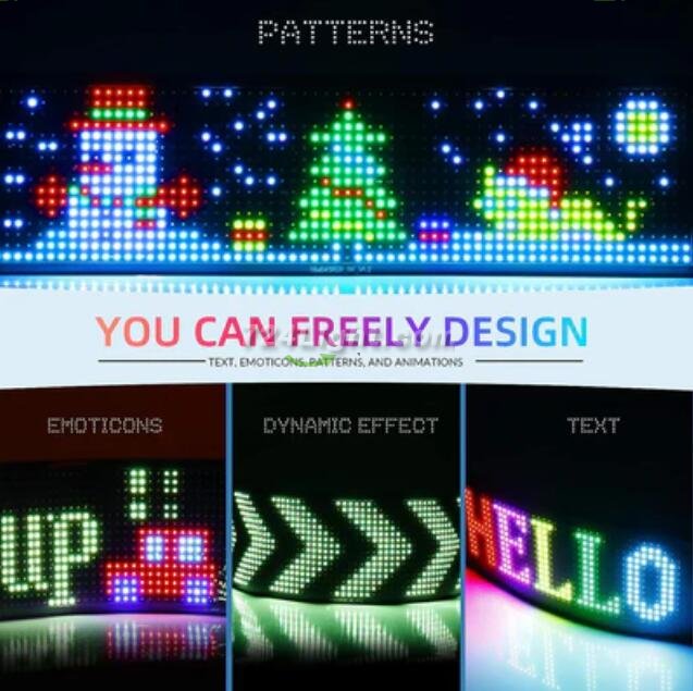Model 1632 Flexible USB 5V Car LED Sign Bluetooth App Control Display Screen Text Pattern Animation LED sign display for Car Windows, Shop, Bar and Entrance Sign