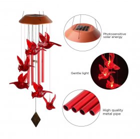 Red Bird Solar Wind Chime Outdoor Waterproof, Solar Mobile Hanging Light for Garden, Window, Yard, Birthday Party Decoration