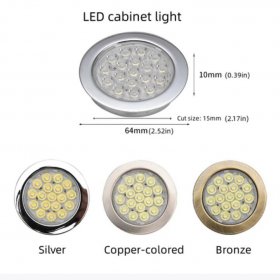 4pcs Pack Round LED Under Cabinet Lighting Stainless Steel LED Puck Light 2W 12VDC, 3 Switches Optional Controllable Puck Light for Motorhome, Caravan, Truck, Kitchen, Wine Cabinet, Wardrobe