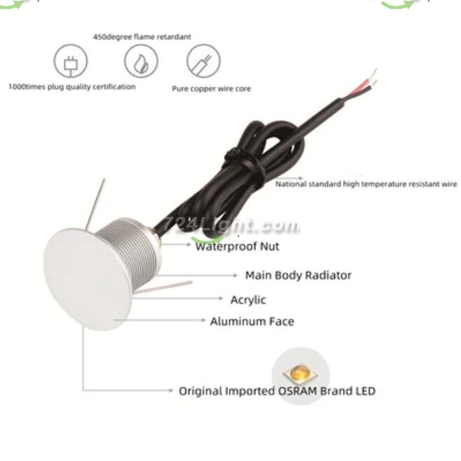 8PCS Pack 1W 12-24V DC IP67 Outdoor Moonlight LED Deck Light LED Corner Light for Corridor Steps