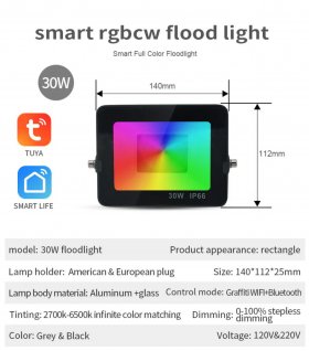 2 Pack 30W RGBCW Outdoor LED Floodlight WiFi Bluetooth RGBCW 2700K-6500K & 16 Million Colors, LED Landscape Lights, IP66 Waterproof