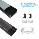 Black LED Profile U02 9x17mm U-Shape LED Aluminum Channel System