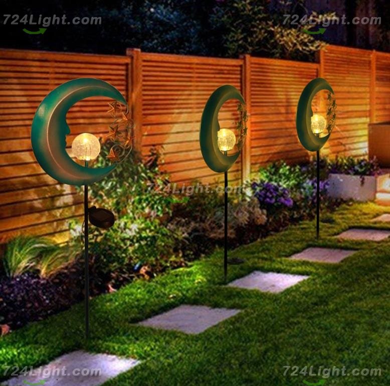 Solar Garden Light, Wrought Iron Moon-Shaped Ground Plug Light Outdoor Garden Lighting Landscape Light