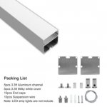 Bingotec 5pcs - Pack 3.3ft Aluminum LED Channel, 50×50mm, Anodized, Extruded Aluminum Profile, with Milky White Cover, Silver Housing Aluminum Track, fit for < 38mm Width LED Strip Light Installation