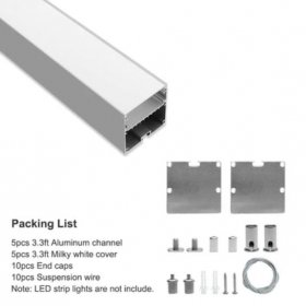 Bingotec 5pcs - Pack 3.3ft Aluminum LED Channel, 50×50mm, Anodized, Extruded Aluminum Profile, with Milky White Cover, Silver Housing Aluminum Track, fit for < 38mm Width LED Strip Light Installation