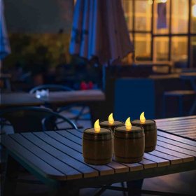 Solar Candle Lights, Wooden Barrel LED Solar Lights Creative Home Decor LED Candle Lights