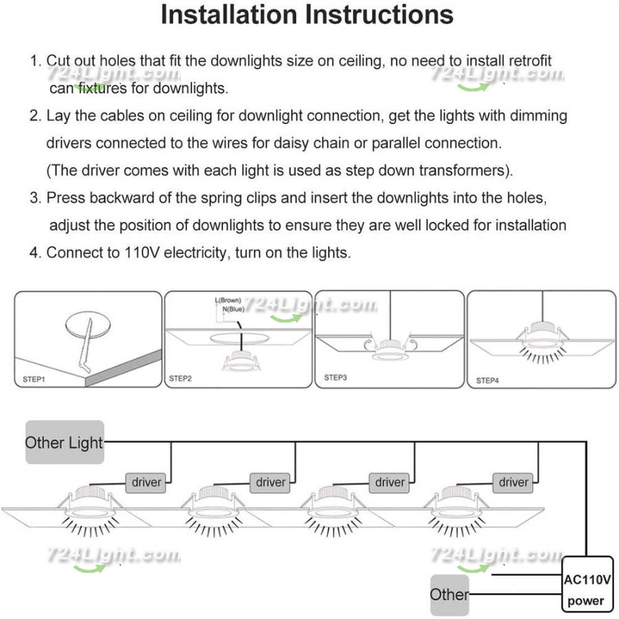 LED DOWN LIGHT, 7W RECESSED LIGHTING COB DIMMABLE CRI80, LED CEILING LIGHT WITH LED DRIVER