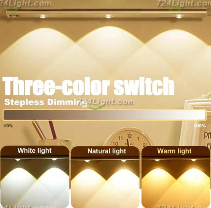 2 Pack 3-Color Dimmable LED Motion Sensor Under Cabinet Light, Rechargeable Magnetic Wireless Under Counter Lighting for Kitchen Bedroom Closet Cupboard Wardrobe Stairs Corridor