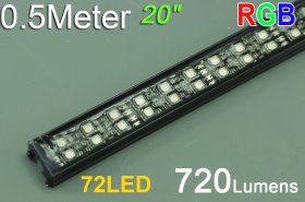 Black Double Row 0.5Meter 20inch 12V Superbright Waterproof 5050 RGB Color Changing LED Rigid Strip Bar 72LEDs