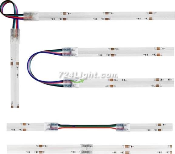 10PCS PACK RGB Color COB LED Strip Connectors Solderless 4 Conductors Connectors for 10mm Wide RGB COB Flex LED Strips