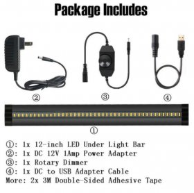 1 PACK 7mm Thick Black Finish LED Under Cabinet Lighting Dimmable Kit CRI90 300LM SMD2835 12V 5W with Dimmer & Power Supply Included