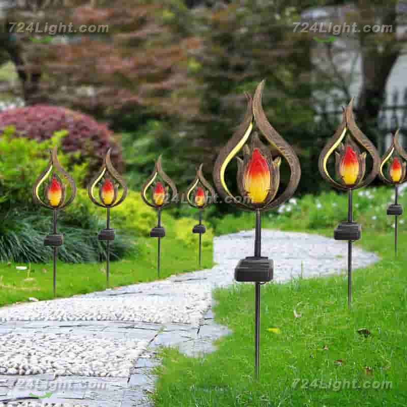 Solar Flame Light Metal LED Garden Waterproof Outdoor Lamp Landscape Decorative