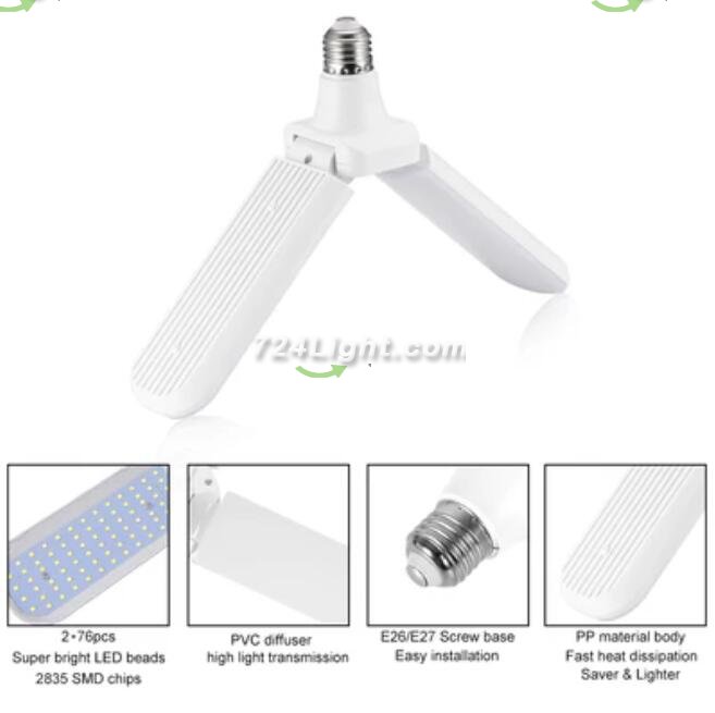 30W Deformable LED Garage Ceiling Lights 3000LM 6500K White 300W Equivalent CRI80+ E26/E27 Base