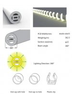 1M/5M/10M Pack of T22D LED Neon Light Housing Kit with End Caps and Mounting Clips, Flexible Neon Channel Fit for 6mm Wide LED Strip Lights