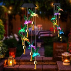 Outdoor Solar Wind Chimes, Hummingbird Solar Wind Chimes Lights with Bells for Ladies Birthday/Thanks/Christmas, Garden Decoration